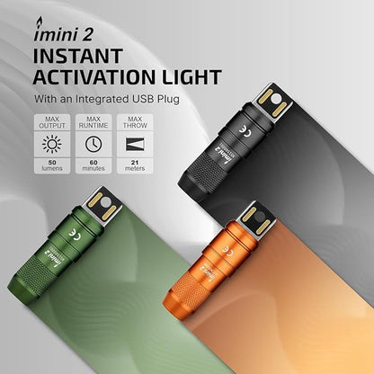 OLIGHT IMINI 2 EDC Rechargeable Keychain Flashlight, 50 Lumens Compact and Portable Mini LED Keyring Lights with Built-in Battery Ideal for Everyday Carry and Emergencies (Orange)