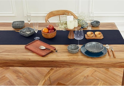 Solino Home Linen Navy Blue Table Runner 36 Inches - Medium Weight Hemstitch, 100% Pure Linen Coffee Table Runner 14 x 36 Inch Ideal for Dresser Tables - Winter