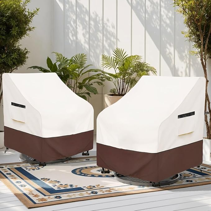 Rileytee Outdoor Swivel Chair Cover 2 Pack, Furniture Patio Chair Covers Waterproof Clearance, Outdoor Lawn Patio Furniture Covers,(33" W x 35" D x 38.5" H) Beige & Brown