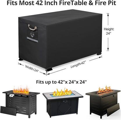 QH.HOME Fire Pit Cover Rectangular Super Waterproof 42" L x 24" W x 24" H, UPF 50+ Outdoor Fire Pit Table Cover 600D Strong Tear Resistant and Fading Resistant for Rectangular Fire Pit - Black