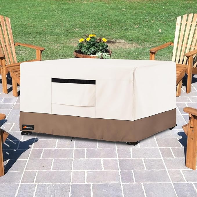 Fire Pit Cover Rectangular, Outdoor Heavy Duty 600D Tear-Resistant 100% Waterproof 42 Inch Fire Table Cover Rectangle, Patio Weatherproof Rectangular Fire Table Protector, Beige 42" L x 24" W x 24" H
