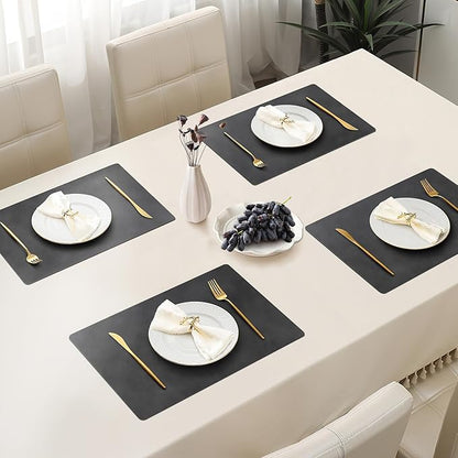Roxifina Faux Leather Placemats Set of 8 - Vinyl Placemats Wipeable Waterproof Oil-Proof PU Place Mats Heat Resistant Reversible Table Mats for Dining, Kitchen, Outdoor, 12 x 17 Inch (Washed Black)