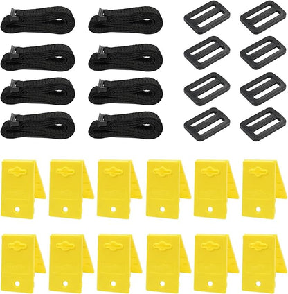 VINGLI Pool Cover Reel Set Pool Reel Embedded Straps with Clips, Pool Solar Cover Reel Attachment Kit,Including 8 Adhesive Nylon Straps, 12 Cord Plates,8 Buckles for In-ground Swimming Pool