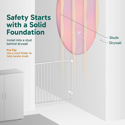 Cumbor 2 Pack 29.2-43" No Bottom Bar Baby Gate for Stairs, 2-in-1 Auto Close Dog Gate Indoor, Hardware Mounted Pet Gate for Doorways with Large Walk Thru Door, Child-Proof Safety Gate for Kids (Black)