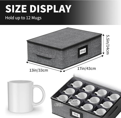 Aokeyee China Storage Containers Hard Shell 8 Piece, Mug, Wine Glass, Utensils, Plate Storage Containers w/Lid, Soft Dividers Felt Pads, Handles, Stackable Storage Organizer for Moving, Party, Grey
