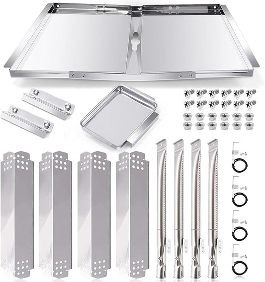 Grill Grease Tray Replacement Parts for Nexgrill 4 Burner 720-0830H, 720-0783E, 720-0888, 720-0888N, 720-0830A, Adjustable 24''-30'' Gas Grill Drip Pan, Heat Plates Shield, Burner Tubes and Igniters.