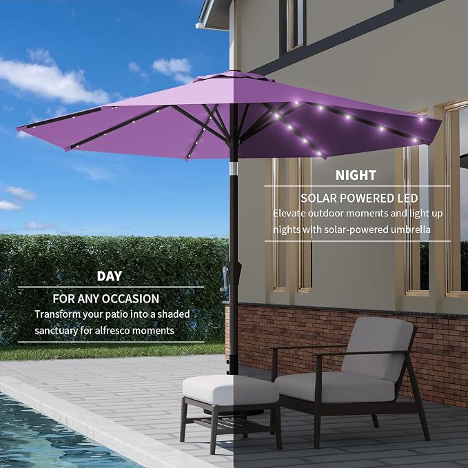 9FT Patio Umbrella with Solar Lights, Outdoor Market Umbrella with Tilt and - Image 3