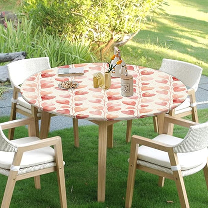 Valentines Day Round Fitted Tablecloth with Elastic Pink Love Heart Circle Table Cloth for 48-52" Round Tables Wipeable Waterproof Washable Valentine Hearts Table Cover for Picnic Dining Party Decor