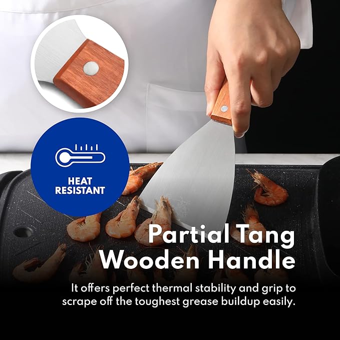 New Star Foodservice 38309 Wood Handle Slant Edge Grill Scrapers, 4 by 8.5-Inch