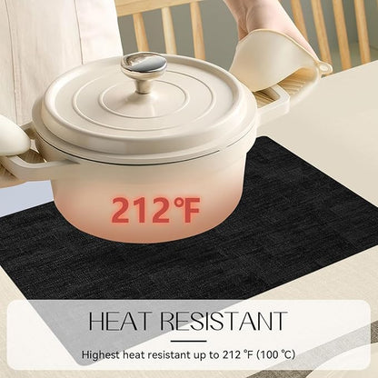 Romanstile Reversible Vinyl Placemats Set of 8, Faux Leather 100% Waterproof Oil-Proof Wipeable Place Mats, Heat Resistant Dual Sided Table Mats for Kitchen/Dining/Party (Black, 12 x 17 Inch)