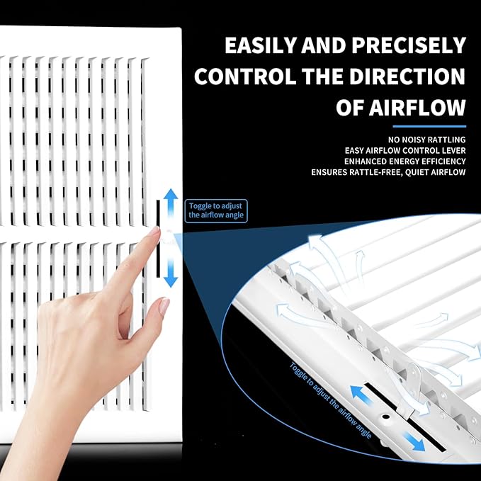 10x10 Vent Register [Duct Opening], Vent Covers for Home Ceiling, Two-Way Ventilation Register, Adjustable Solid Steel Wall Register Vent Cover (10"W x 10"H [Duct Opening])
