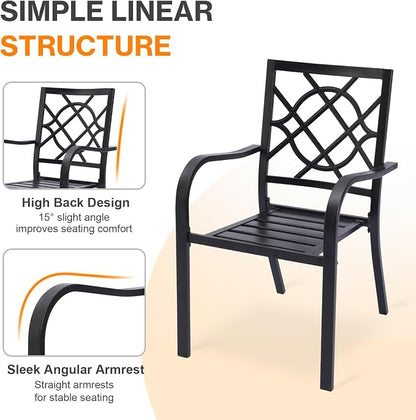 Patio Dining Chairs Set of 6, Stackable Metal High Back Chairs Set - Image 4