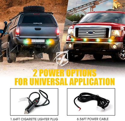 Xprite Amber Green LED Surface Mount Strobe Lights Kit, w/Control Panel Emergency Safety Warning Flashing Grille Cop Marker Light Assembly for Vehicles Trucks ATV UTV Motorcycle 8PCS