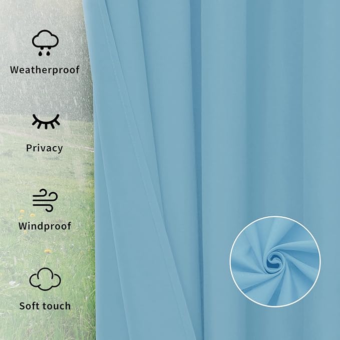 Easy-Going Outdoor Curtains for Patio 1 Panel, 110x84 inch, Sky Blue | - Image 6
