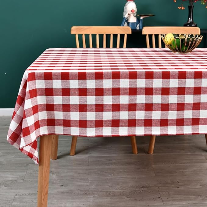 Gingham Tablecloth Rectangle Table Cloth Heavy Duty Cotton Checkered Table Cover for Spring Picnic Kitchen Dining (C-Red, 52x86 inch)