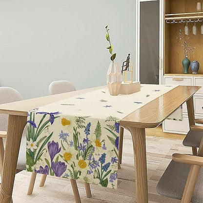 Wildflowers Table Runner,Spring Purple Floral Summer Seasons Daisy Flower Print Kitchen Dining Table Decoration for Home Farmhouse Party 13x108in