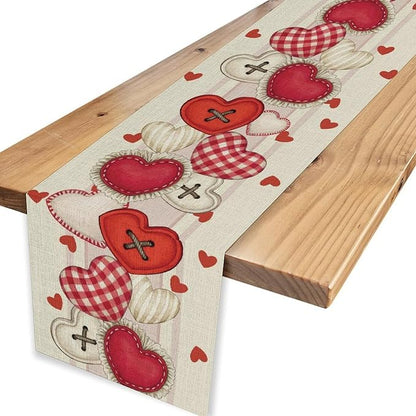 Valentines Day Table Runner,Rustic Red Heart Buttons Runner for Table Seasonal Romantic Decor for Indoor Outdoor Dining Table Decorations, 13"x72"