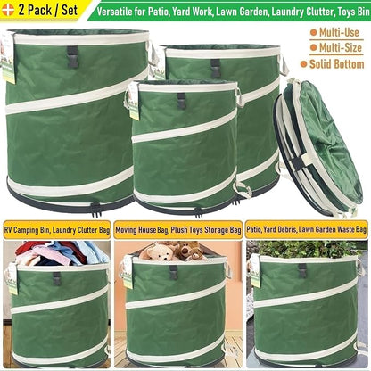 24 Gallon and 32 Gallon Collapsible Trash Can Solid Bottom for Garden Debris Bag,Yard Waste Bag,Pop-Up Trash Can,Recycling Bin,RV Camping Waste Bin,Laundry Hamper,Lawn Grass,Yard Weeds Bags,Leaf Bags