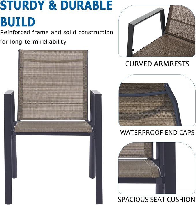 Outdoor Patio Chairs Set of 8, Mocha Stackable Outdoor Chairs, Lightweight - Image 5