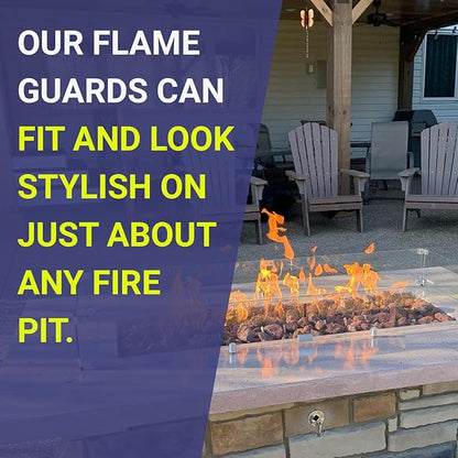 American Fireglass Tempered Glass Flame Guard for 12" Square Drop-in Fire Pit Pans | Outdoor Wind Guard with Aluminum Fire-Resistant Brackets & Non-Slip Feet | 17.5-inch x 17.5-inch x 6-inch