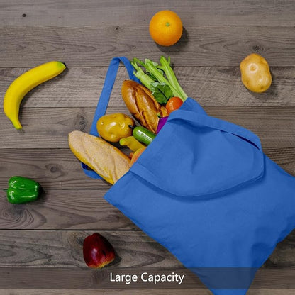 TOPDesign 12-Pack Economical 16"x15" Ocean Blue Cotton Tote Bags, Lightweight Medium Reusable Grocery Shopping Cloth Bags, Suitable for DIY, Advertising, Promotion, Gift, Activity