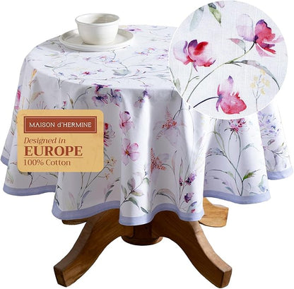 Maison d' Hermine Table Cloth Round Table 100% Cotton 69 Inches Tablecloth Reusable Decorative Everyday Use for Dining Room, Farmhouse, Home, Party, Festive & Wedding Spring Summer - Summer Floral