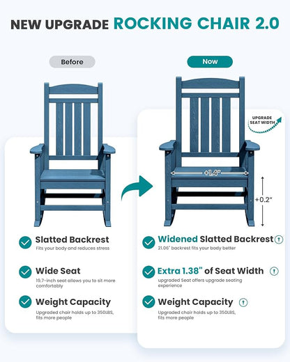 SERWALL Outdoor Rocking Chair Set of 2, Oversized Patio Rocking Chair, Porch - Image 7