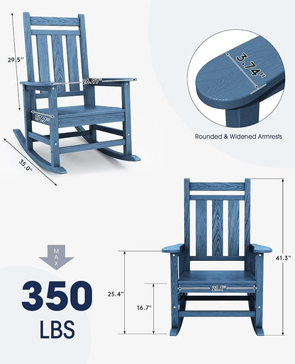 Oversized Outdoor Rocking Chair Set of 6, HDPE Patio Rockers - Image 3