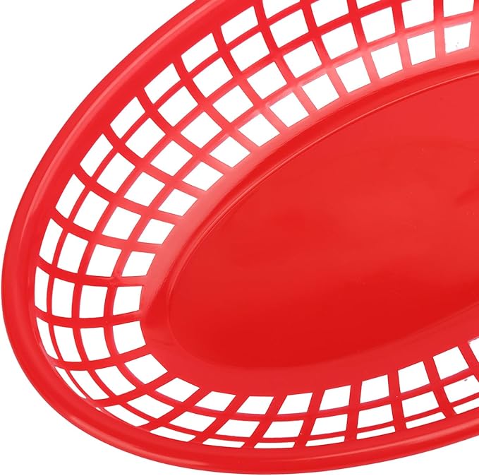 80 Pcs 9 x 5.7 Inch Reusable Oval Fast Food Baskets, Sturdy Plastic Serving Baskets for Fast Food, Parties, Picnics, BBQs and Snacks, by KUKLIPJIM.(Red)
