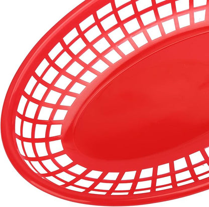 80 Pcs 9 x 5.7 Inch Reusable Oval Fast Food Baskets, Sturdy Plastic Serving Baskets for Fast Food, Parties, Picnics, BBQs and Snacks, by KUKLIPJIM.(Red)