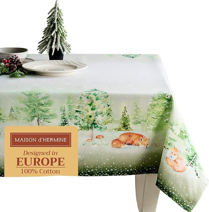 Maison d' Hermine Table Cloth Rectangle Table 100% Cotton 60 x 108 Inches Fall Tablecloth Reusable Everyday Use for Thanksgiving Christmas Decorations Dining Farmhouse Party (Winter Mornings)
