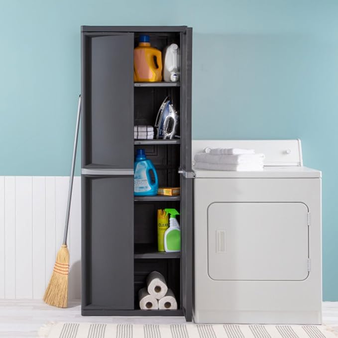 Sterilite 4 Shelf Cabinet, Lockable Utility Storage, Laundry Room or Mudroom - Image 4