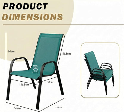 Stackable Patio Chairs Set of 1/2/4, Heavy Duty Metal Frame & Teslin Fabric - Image 3