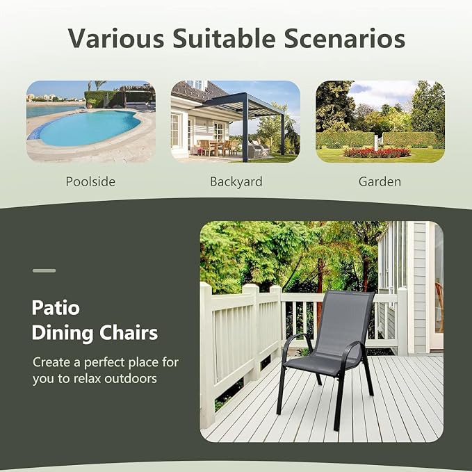 MEDIMALL Patio Chairs, Stackable Patio Chairs Set of 4, Outdoor Dining Chairs - Image 9