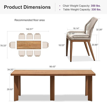 PURPLE LEAF 9 Pieces Dining Set Patio Metal Rectangular Table and Wicker Rattan Chairs for Outside Porch Garden Kitchen Modern Outdoor Furniture Sets