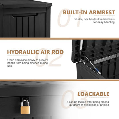 Devoko XXL 230 Gallon Resin Large Deck Box Waterproof Outdoor Storage Box Loackable for Patio Furniture Cushions and Garden Tools(230 Gallon, Black)