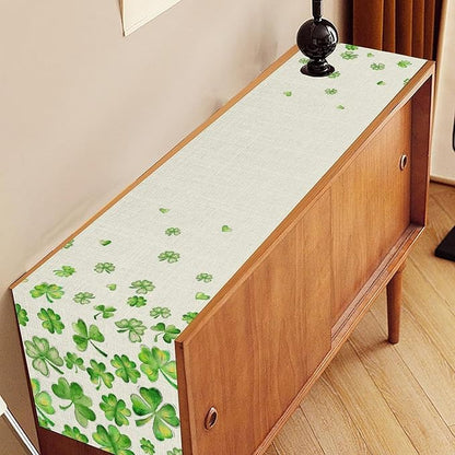 St.Patrick's Day Table Runner,Rustic Green Clover Seasonal Leaves White Green Table Center Decor for Family Kitchen and Living Room Outdoor Farmhouse Party Table Decorations, 13"x90"