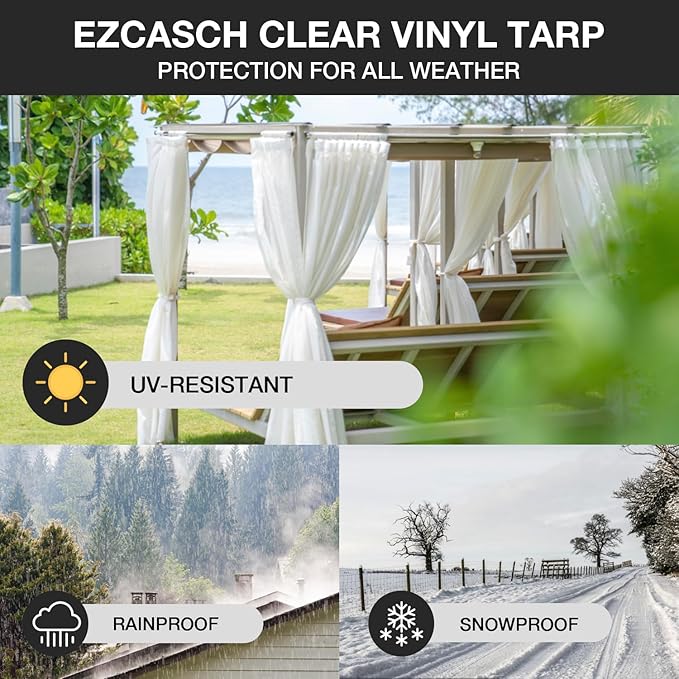 Clear Tarp (3' x 6'), 15 Mil Clear Vinyl PVC Tarp Waterproof Tarpaulin 100% Transparent PVC Tarps Small Cover Plastic Sheeting Window Sheets Drop Cloth（Black Edge）