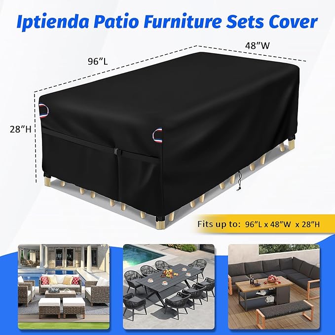 Patio Furniture Covers for Table and Chairs, Waterproof Patio Set Cover for 4-6 Person Patio Furniture Set/Outdoor Balcony Furniture Sets, Rectangular-96 L x 48" W x 28" H