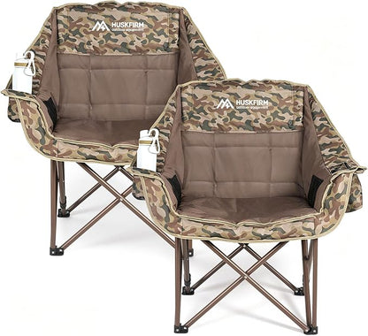 Oversized 2 Pack Camping Chairs, Camping Chairs Support 450LBS, Camouflage | by Huskfirm