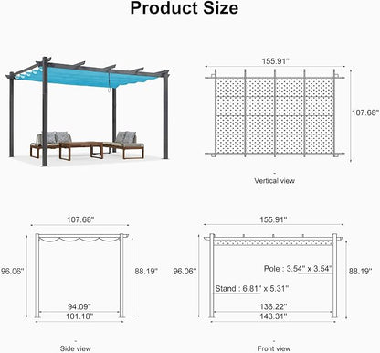 PURPLE LEAF Against Wall Pergola 9.5' X 13' Aluminum Canopy, Turquoise Blue | - Image 7