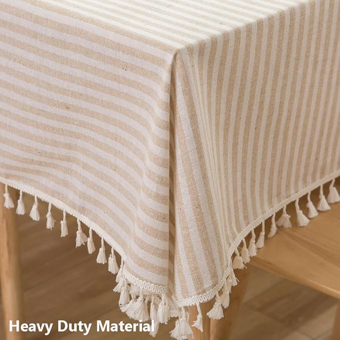 TruDelve Cotton Square Tablecloth 70 x 70 Beige Striped Cloth Tablecloths Fall Outdoor Tablecloth for Picnic Table Cover (Green,70"x 70",Square)