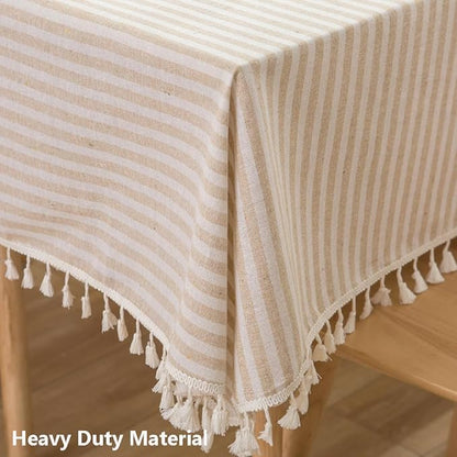 TruDelve 120 Inch Extra Long Tablecloth Beige Striped Tablecloths Washable Cloth Tablecloths for 8 Foot Rectangle Tables (Beige,120"x55",Rectangular)