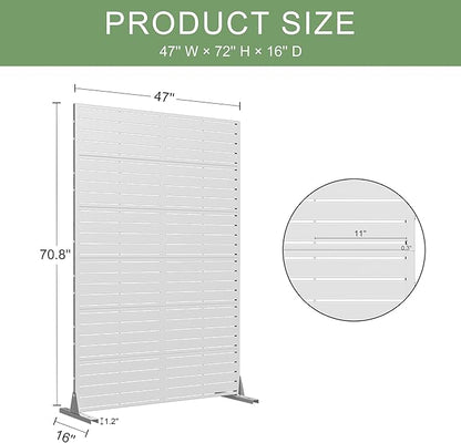 Casaphoria Metal Privacy Screen Outdoor, 72" H x 47" W Freestanding Decorative Privacy Screen for Patio Deck Balcony Garden with Stable Base, White-Louvered