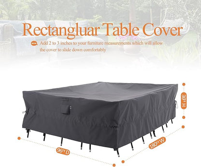 WJ-X3 Extra Large Patio Furniture Set Covers Waterproof, Outdoor Table Cover Heavy Duty, Lawn Sectional Set Cover Anti-Fading, High Wind Resistant & Anti-UV, 180W x 96D x 36H in, Grey