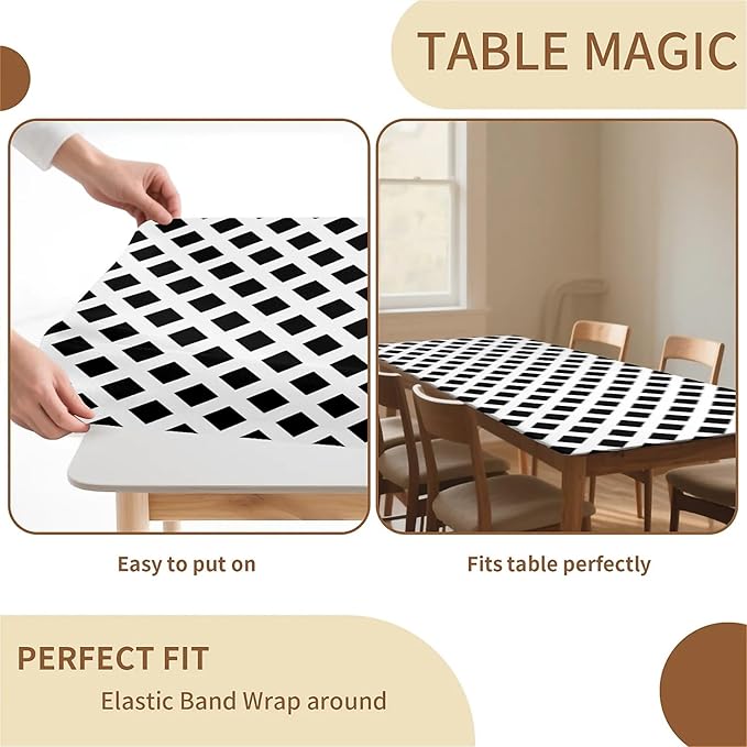 Rectangle Table Cloth Cover Waterproof Elastic Fitted Polyester Fitted Tablecloths for 4 Foot Tables for Indoor,Picnic, Camping, Outdoor （48" x 30"，Diamond Geometry）