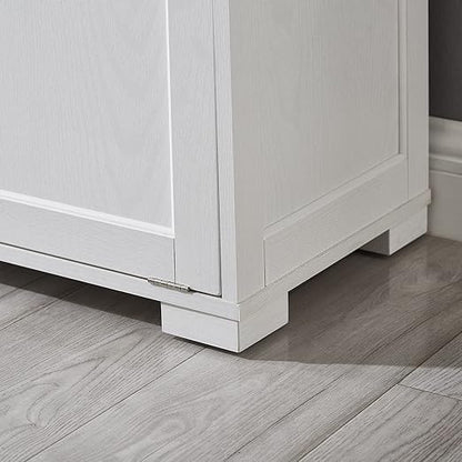 OLD CAPTAIN Double Tilt Out Trash Cabinet, Wooden Kitchen Garbage Can Free Standing Holder (White)