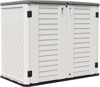 HOMSPARK Storage Shed Weather Resistance, Multi-Purpose Outdoor Storage Cabinet for Backyards and Patios, Horizontal Storage Shed for Lawnmower, Patio Accessories (White 1, Large - 26 cu.ft)