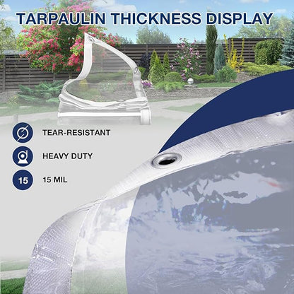 Clear Tarp 8' x 12', 15 OZ Clear Vinyl PVC Tarp Waterproof Tarpaulin 100% Transparent PVC Tarps Upgrade to Double The Cold Resistance-Temperature from -5°F to 140°F