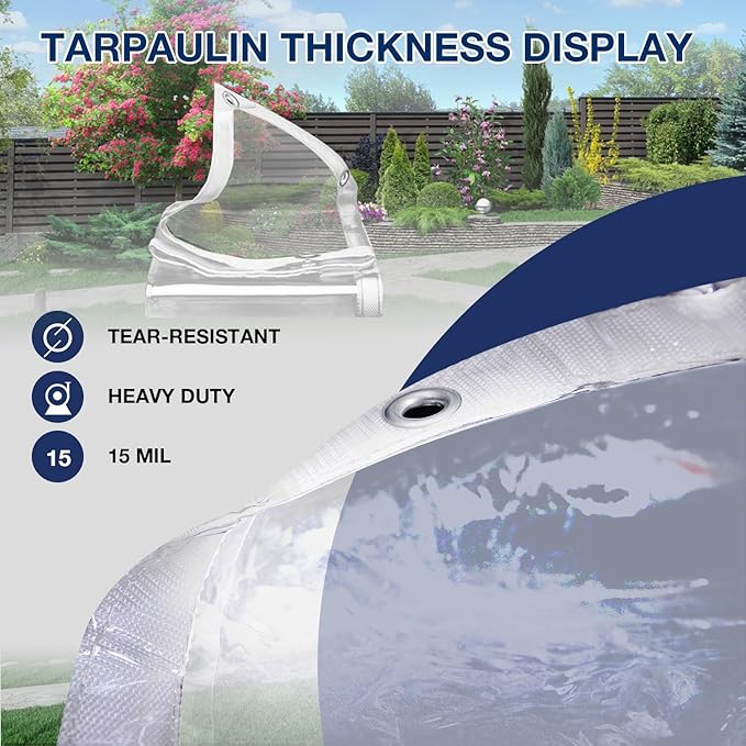 Clear Tarp 4' x 6', 15 OZ Clear Vinyl PVC Tarp Waterproof Tarpaulin 100% Transparent PVC Tarps Upgrade to Double The Cold Resistance-Temperature from -5°F to 140°F